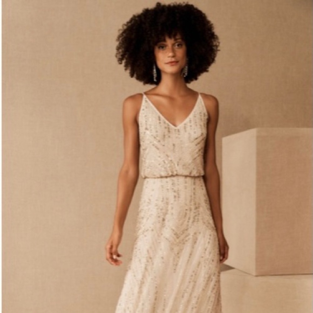 BHLDN FIDELIA BEADED MAXI DRESS - SIZE 6 - OYSTER COLOR